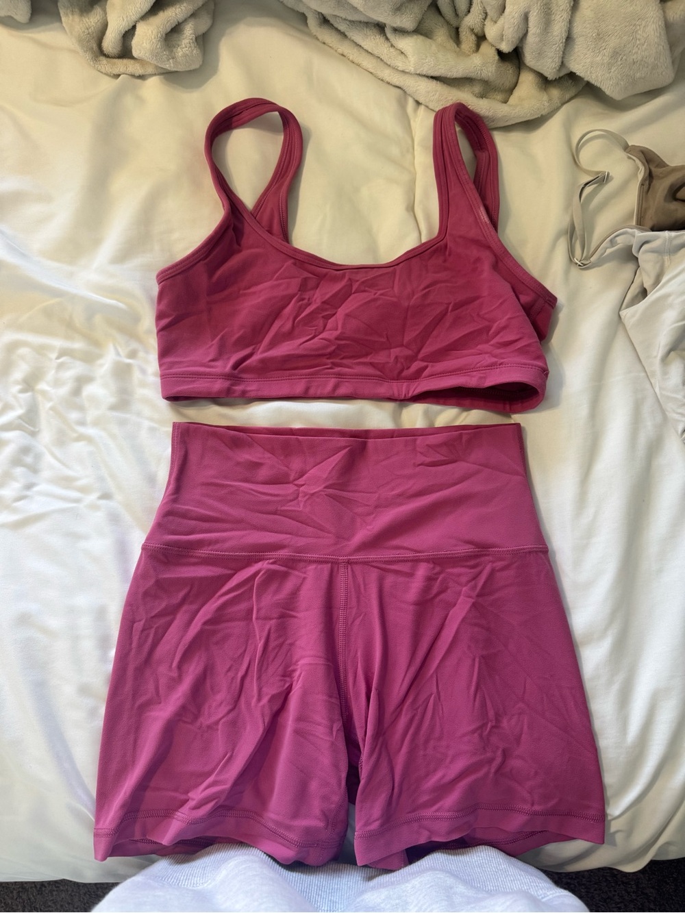 Aritzia Berry Pink Scoop Sports Bra and High-Waist Shorts Set
